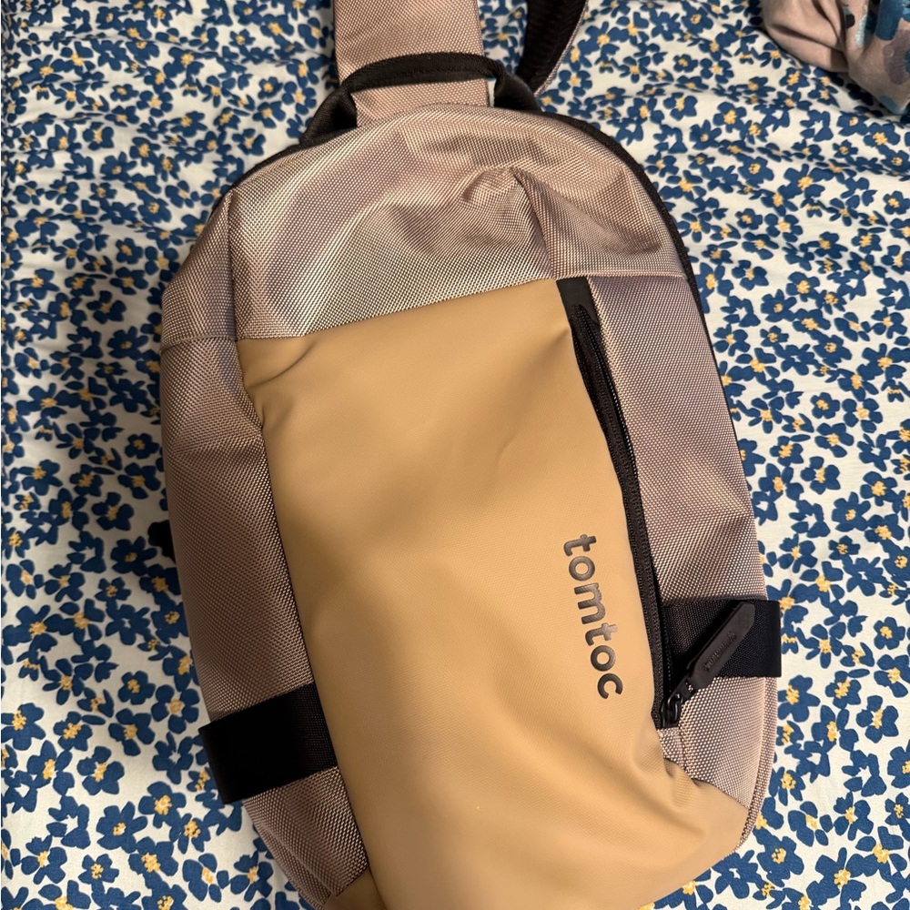 Tomtoc Men's Sling Bag in Tan and Black